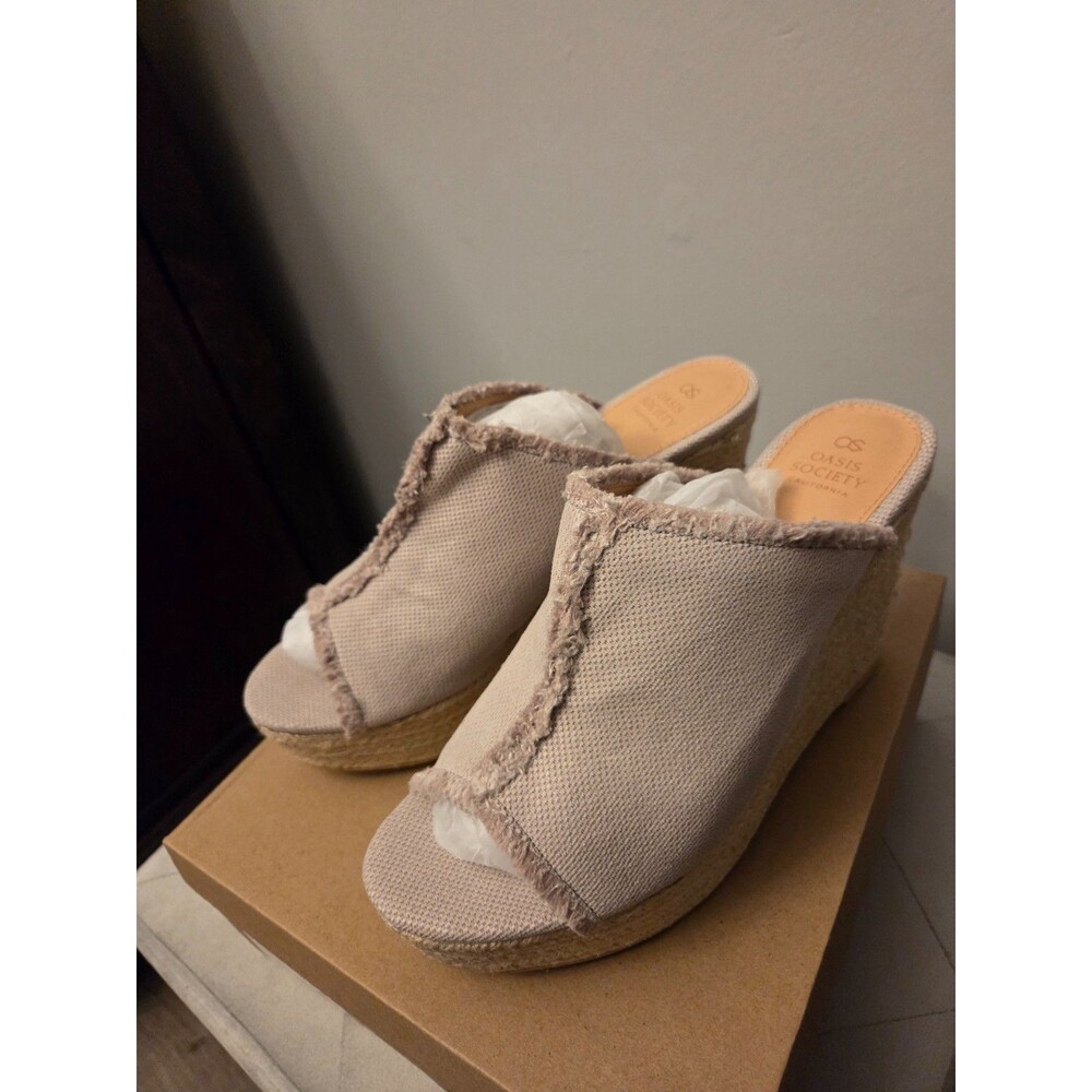 Oasis Society Espadrille Wedge Sandal, Light Gray, Women's Size 8.5